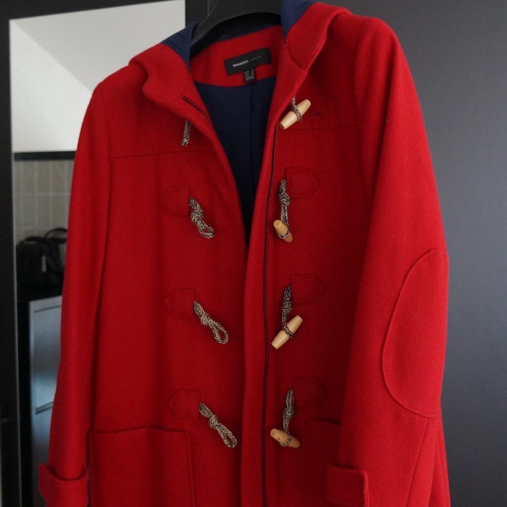 Mango Women Red Wool Duffle Coat Extra Small